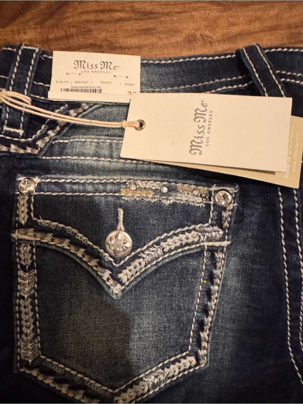 Miss Me Dark Blue Boot Cut Jeans with Embroidered Pockets - Picture 4 of 7